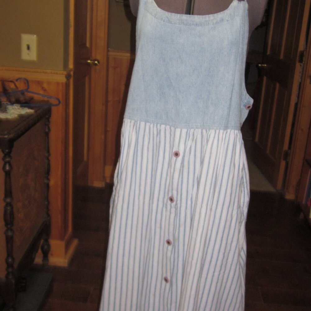 Vtg Gina Peters boho hippie denim top pinstripe bottom maxi festival vibe boho